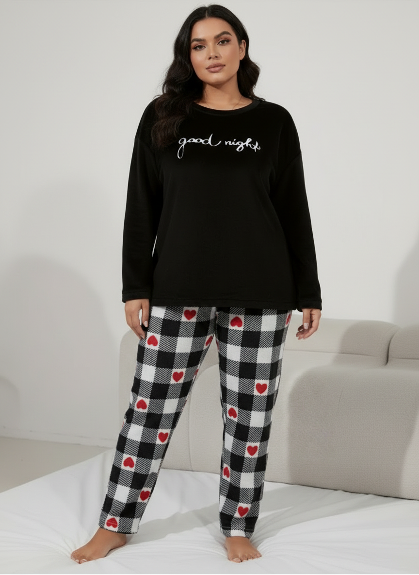 Oferta! -50% Conjunto de pijama manga larga con pantalón a cuadros calientita.