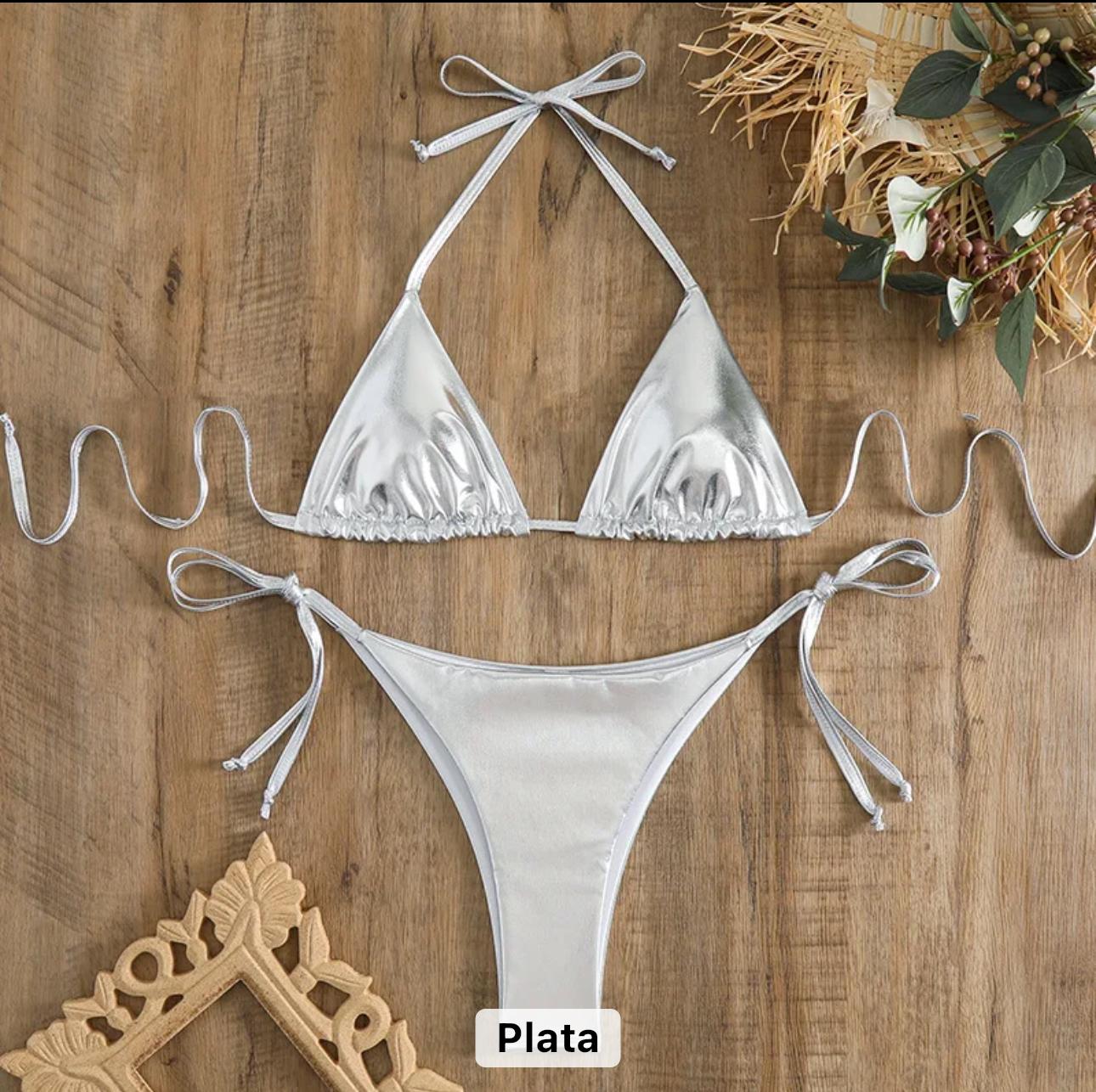 Bikinis elegantes radiantes metalizados de diseñadora