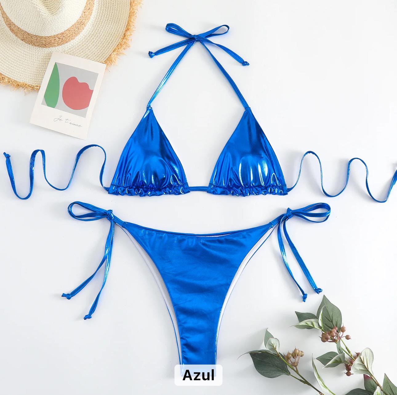 Bikinis elegantes radiantes metalizados de diseñadora