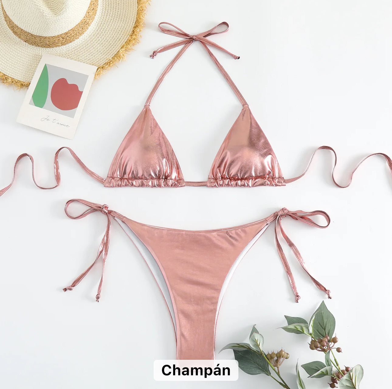 Bikinis elegantes radiantes metalizados de diseñadora