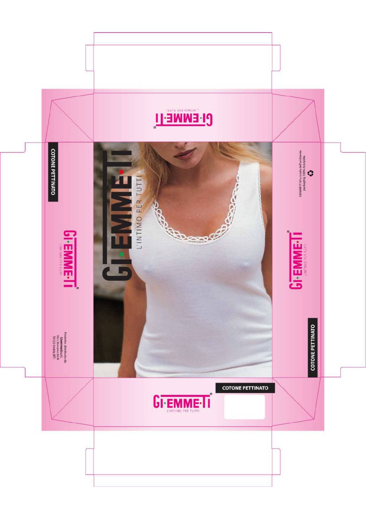 Camiseta en tiras para mujer con bordado, de 100% algodón - Italia negro y blanco.