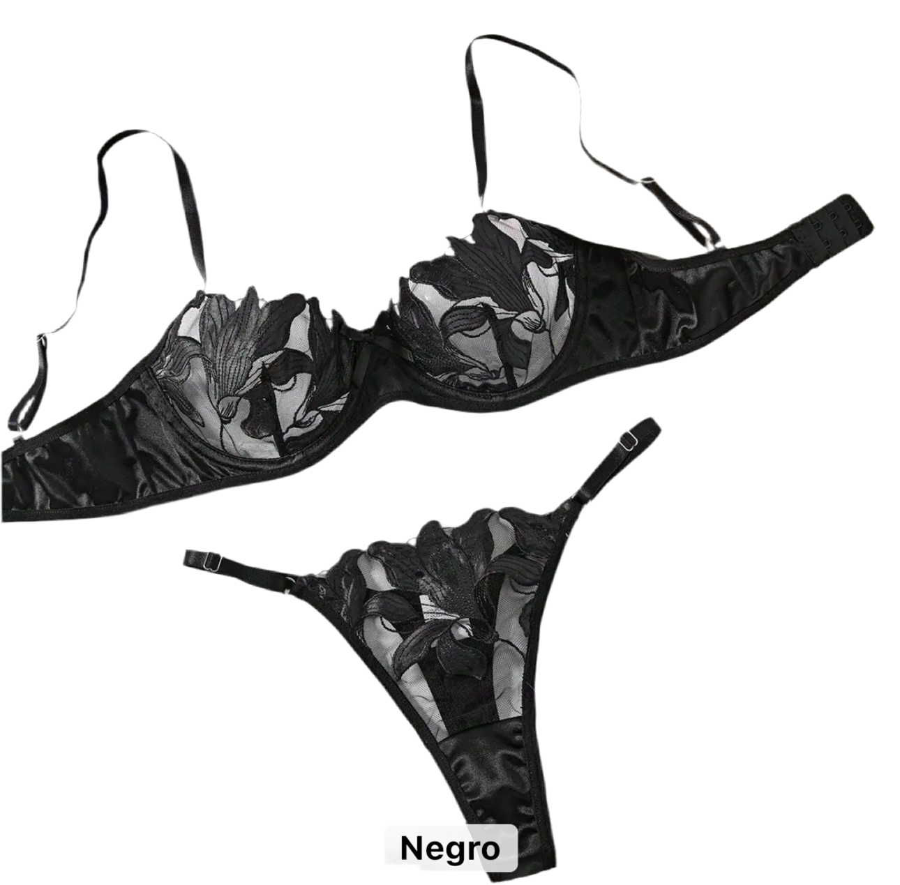 Set elegante y sensual con transparencias y orquídeas que se fusionan en tu piel