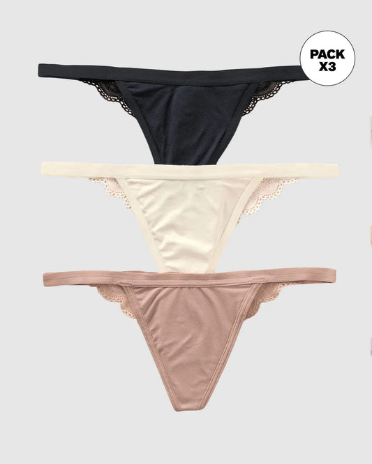 Paquete x 3 tangas descaderadas con encaje