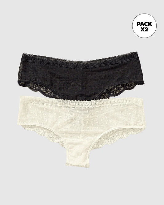 Pack de 2 Braguitas Tipo Culotte en Encaje y Blonda