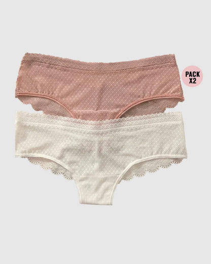 Pack de 2 Braguitas Tipo Culotte en Encaje y Blonda