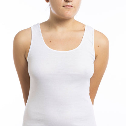 Camiseta sin mangas de mujer con hombros anchos y satén 100% algodón Made Italy