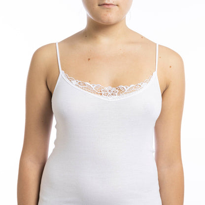 Camiseta en tiras para mujer con bordado, de 100% algodón - Italia negro y blanco.