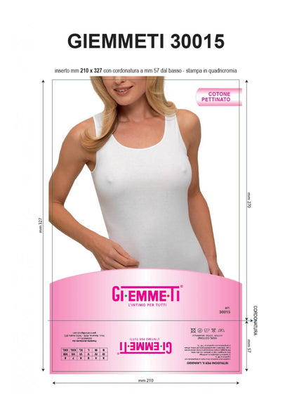 Camiseta sin mangas de mujer con hombros anchos y satén 100% algodón Made Italy