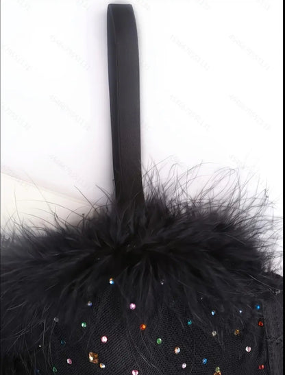 OFERTA -50% Corset pluma con piedrecitas tipo diamantes y piedras con brillo