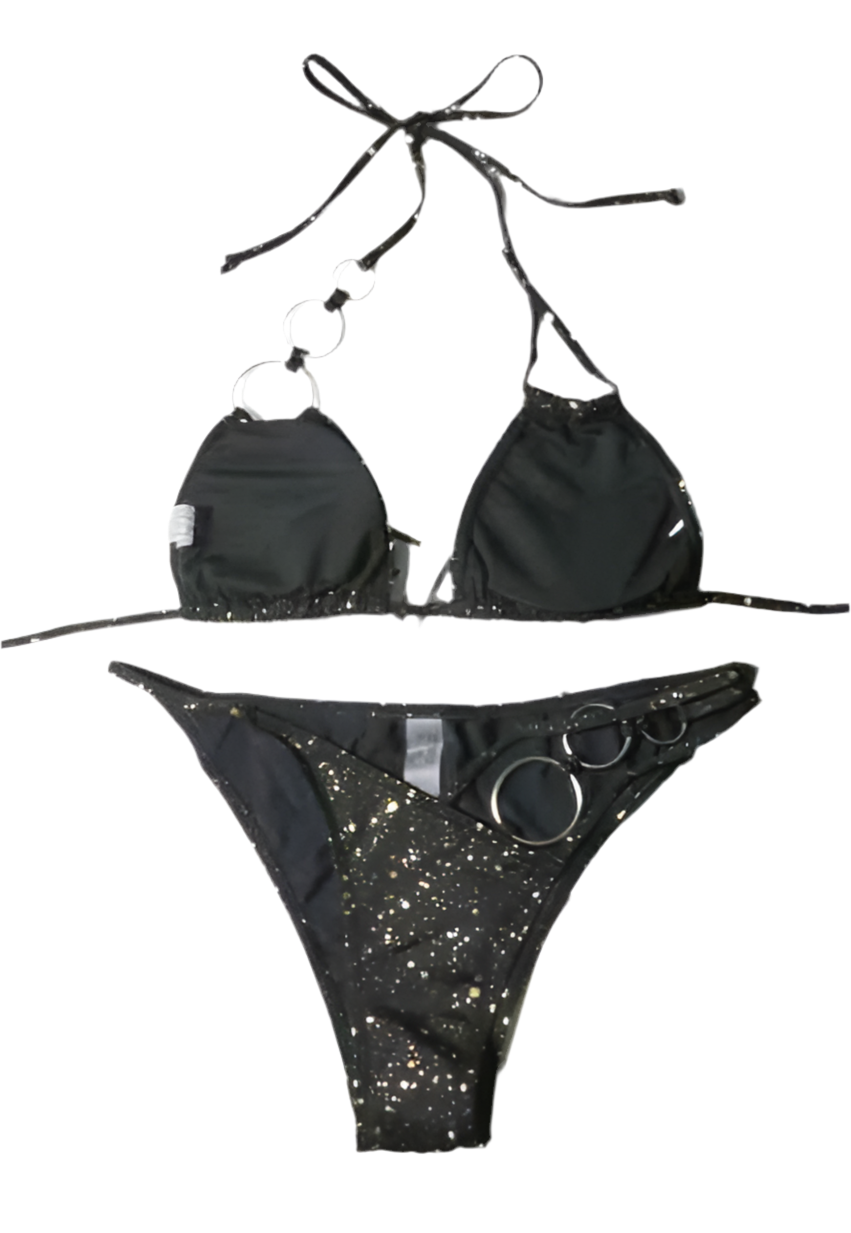 Bikini Elegancia Cósmica con Detalles Metálicos y destellos dorados