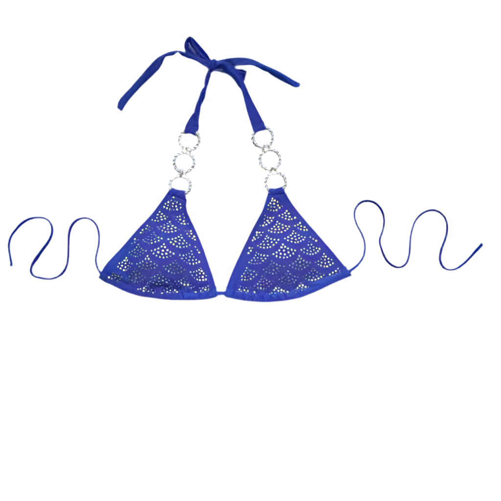 Bikini Azul profundo con Pedrería y detalles metálicos – Glamour Atemporal para Brillar con Estilo