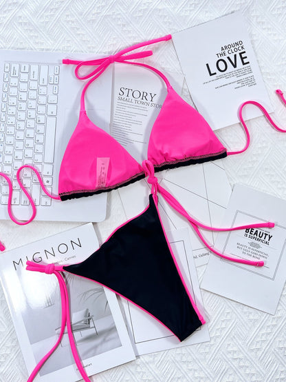 Oferta! Bikini Rosa Fluorescente y Negro