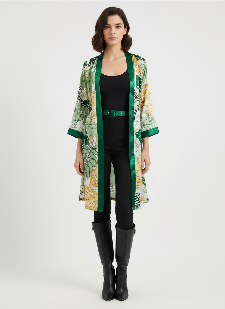 Pijama Sueño Tropical de Seda Verde esmeralda– Set de 5 piezas