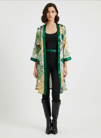 Pijama Sueño Tropical de Seda Verde esmeralda– Set de 5 piezas
