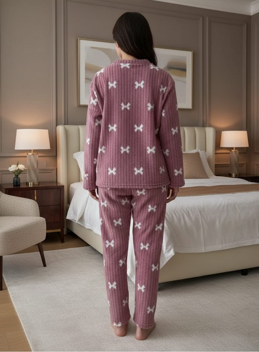 Oferta! -50% Conjunto de pijama manga larga con dibujos de moñitos, ideal para otoño e invierno