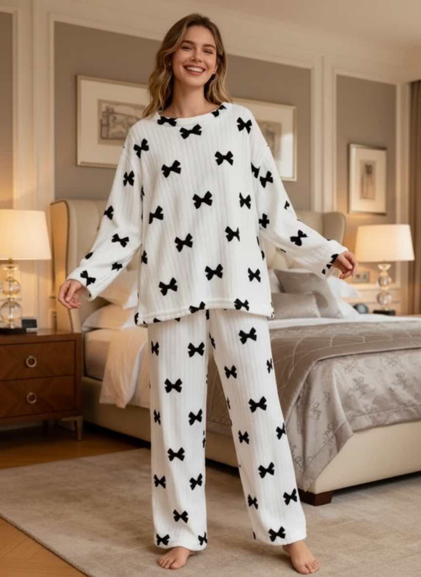 Oferta! -50% Conjunto de pijama manga larga con dibujos de moñitos, ideal para otoño e invierno