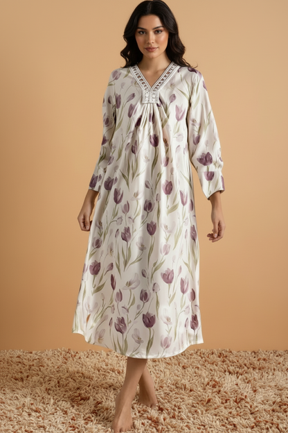 Camison con estampado floral de tulipanes, perfecto para todas las estaciones