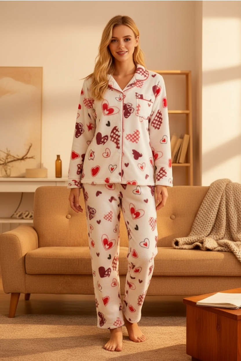 Conjunto de pijama manga larga con botones y bolsillo delantero