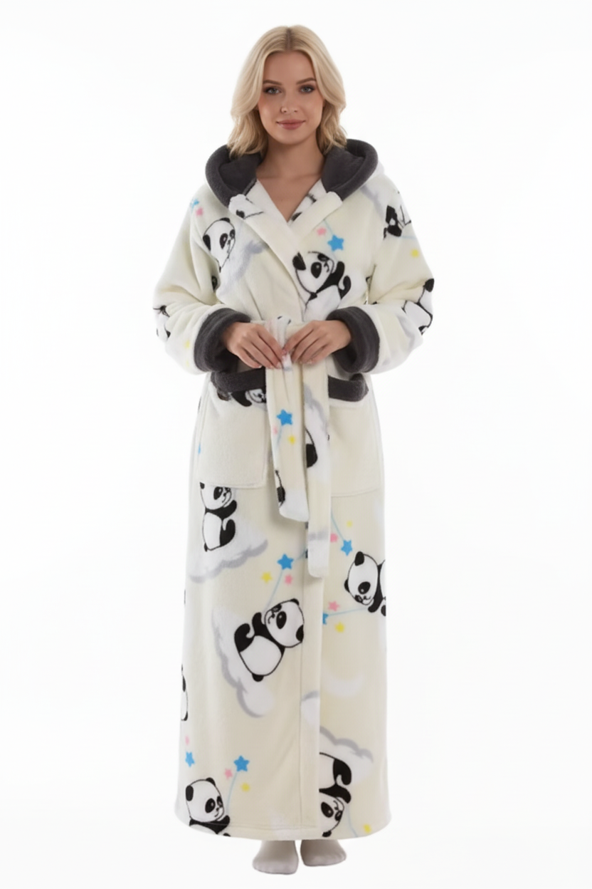 Oferta -50% Bata larga polar con capucha y bolsillos