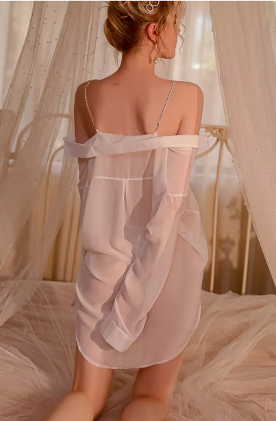 Camisa transparente lencera con tanga a juego
