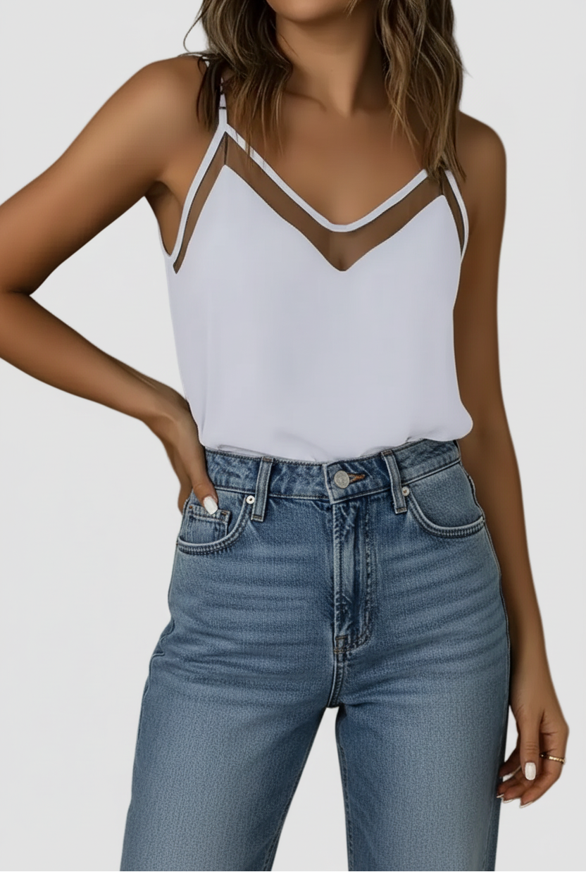Top lencera con cuello V en tul