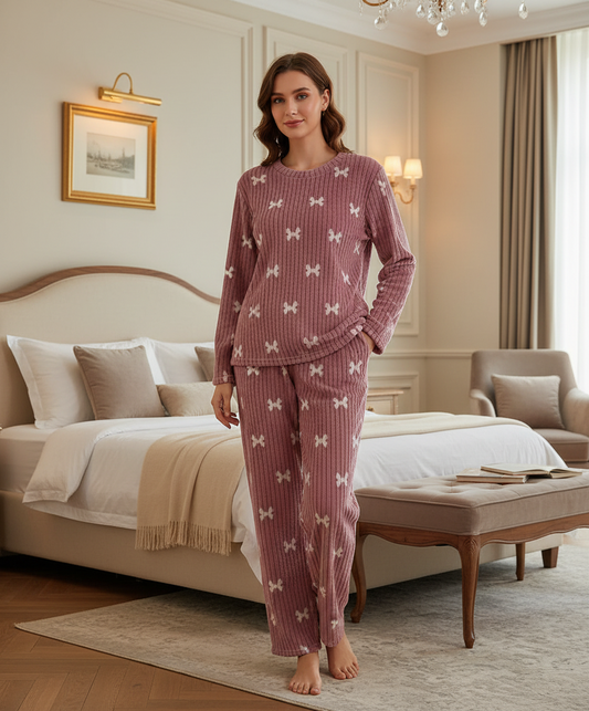 Oferta! -50% Conjunto de pijama manga larga con dibujos de moñitos, ideal para otoño e invierno