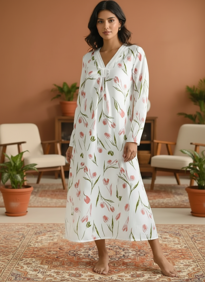 Camison con estampado floral de tulipanes, perfecto para todas las estaciones