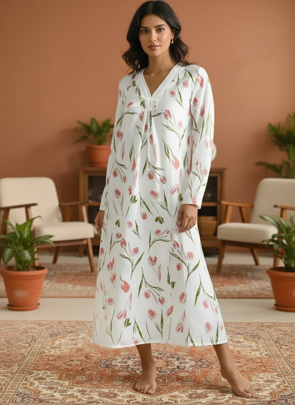 Camison con estampado floral de tulipanes, perfecto para todas las estaciones