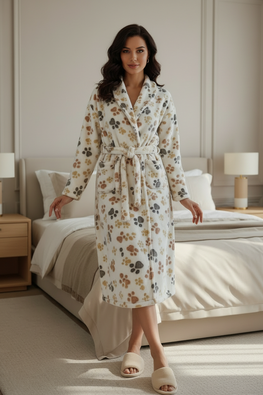 Bata elegante de invierno afelpada con estampados, ideal para cualquier estación