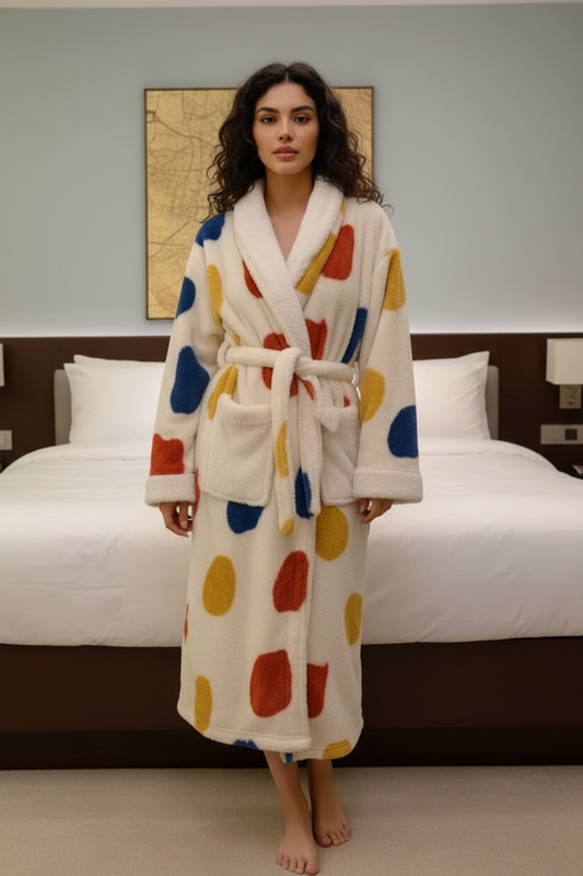 Bata de franela manga larga con bolsillo delantero