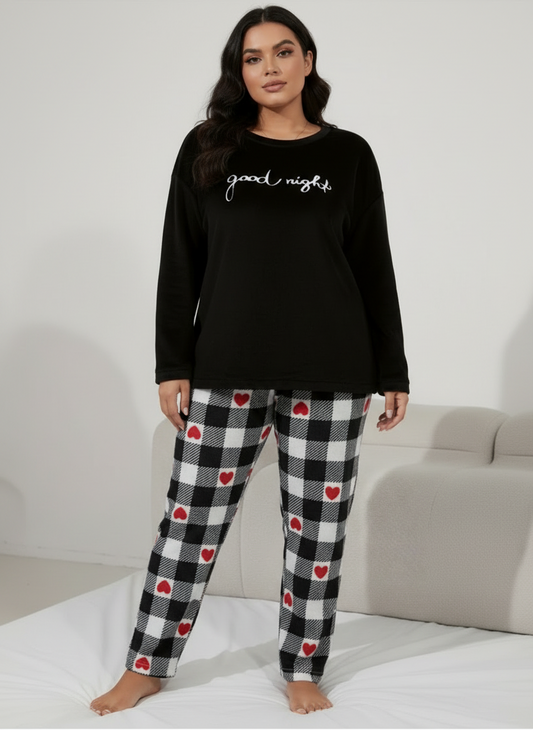 Oferta! -50% Conjunto de pijama manga larga con pantalón a cuadros calientita.