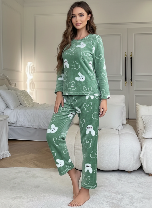 Oferta! -50% Conjunto pijama manga larga calentita con dibujos de conejos