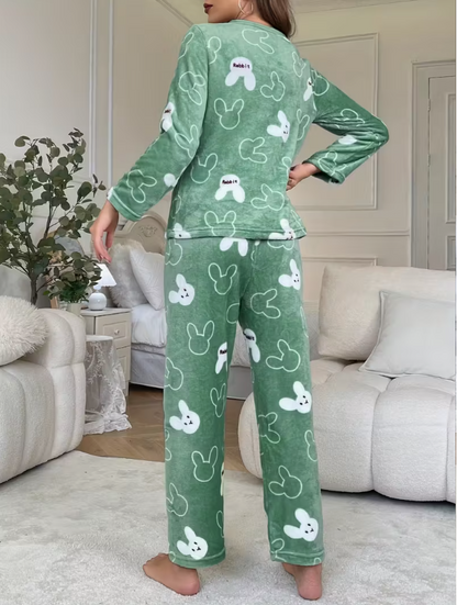 Oferta! -50% Conjunto pijama manga larga calentita con dibujos de conejos