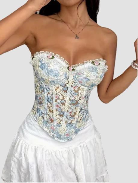 Corset semi transparente de flores