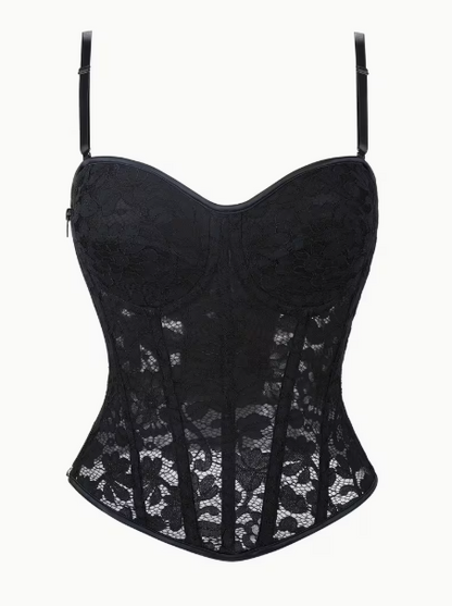 Oferta -20% Top tipo corset semitransparente con bordado