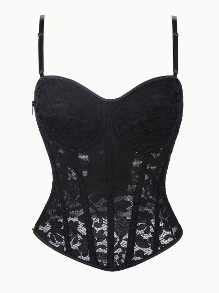 Top tipo corset semitransparente con bordado