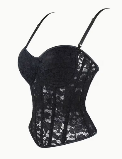 Oferta -20% Top tipo corset semitransparente con bordado