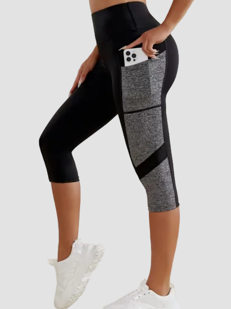 Legging Deportivo Capri con Bolsillo Lateral Gris y Negro