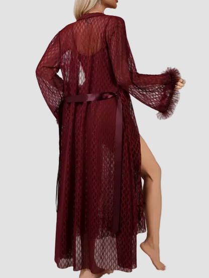 Conjunto Lencería Royal Burgundy con Bata de Tul