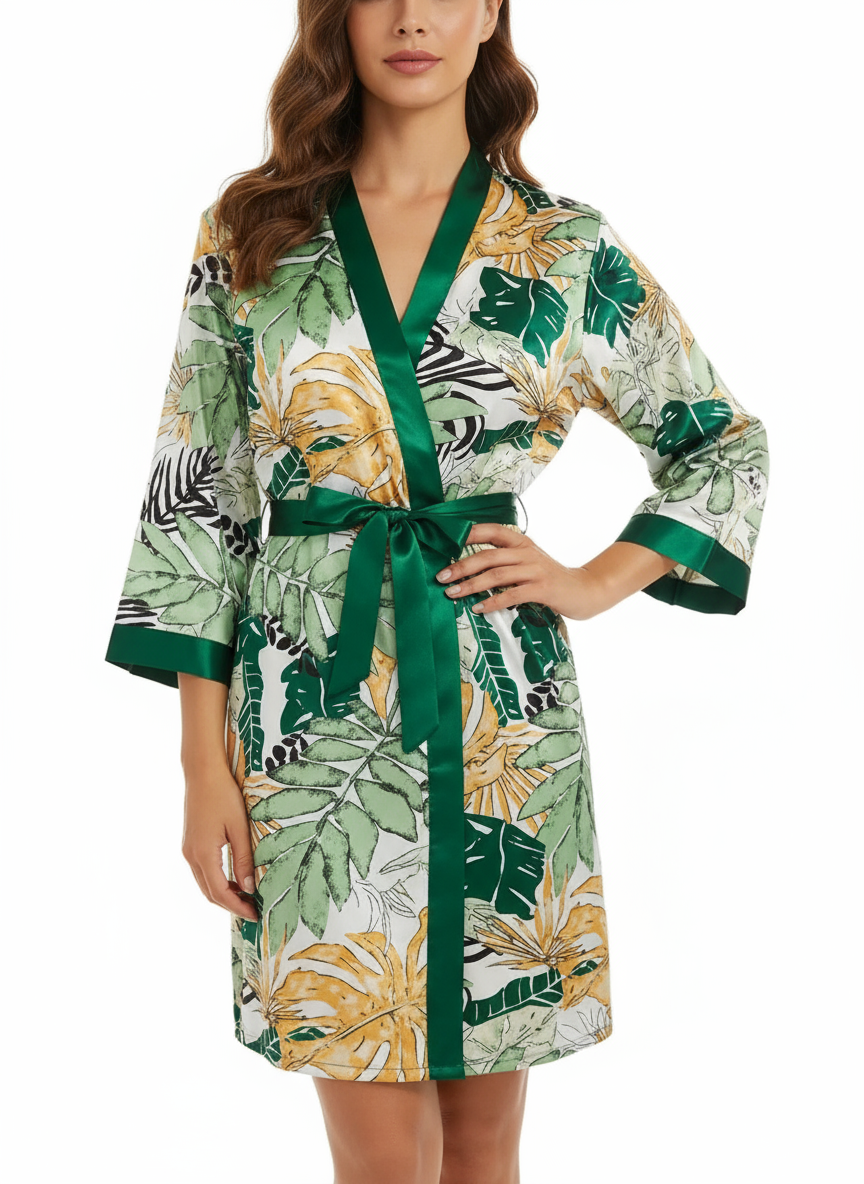 Pijama Sueño Tropical de Seda Verde esmeralda– Set de 5 piezas