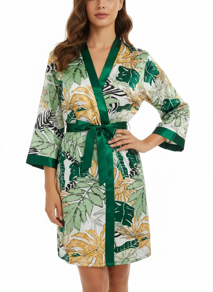 Pijama Sueño Tropical de Seda Verde esmeralda– Set de 5 piezas