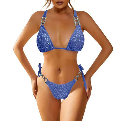 Oferta! Bikini Azul profundo con Pedrería y detalles metálicos – Glamour Atemporal para Brillar con Estilo