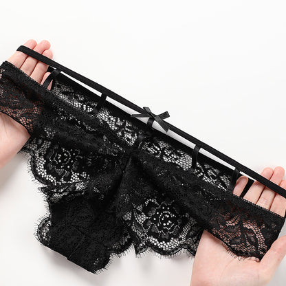 Tanga brasileña en Encaje cintura cinta elastica color Negro