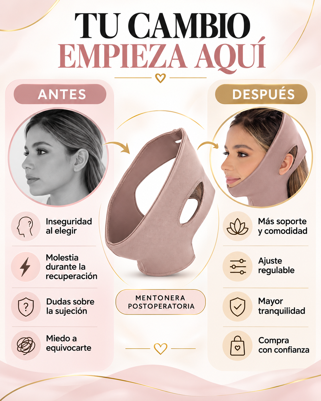 FAJA FACIAL POSTOPERATORIA PARA PAPADA, MENTÓN Y CUELLO