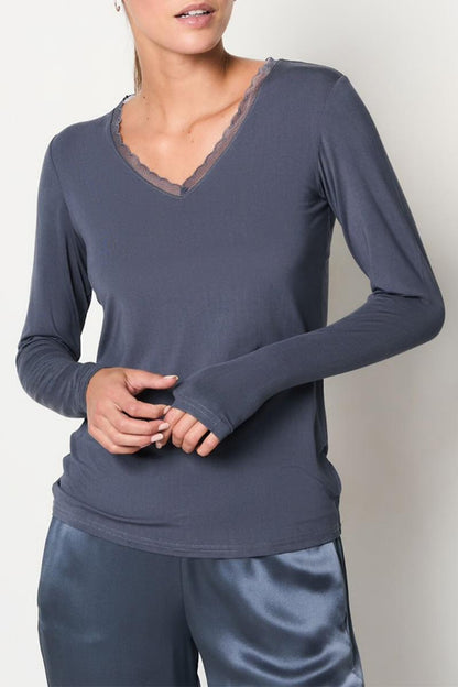 Camiseta térmica mujer fina y holgada con escote en V