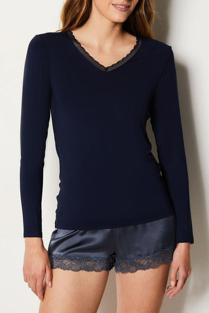 Camiseta térmica mujer fina y holgada con escote en V