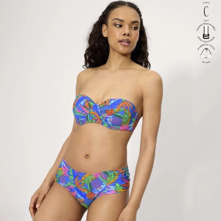 Bikini bandeau multiposición con estampado tropical / Ysabel Mora